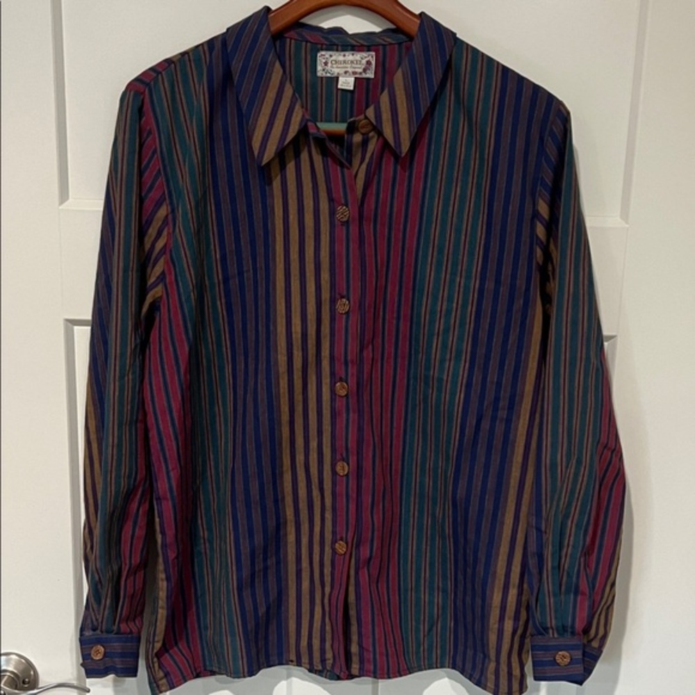 Vintage Cherokee USA-Made Striped Western Button Down Shirt Sz L